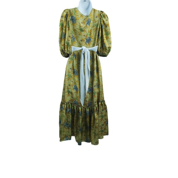 RENTRAYAGE WOMENS SIZE 2 TIE BACK RUFFLE HEM YELLOW FLORAL SILK DRESS MSRP 1250 - Picture 3 of 7